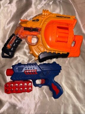 Nerf Orange Revolver & Blue Dart Blaster Pair